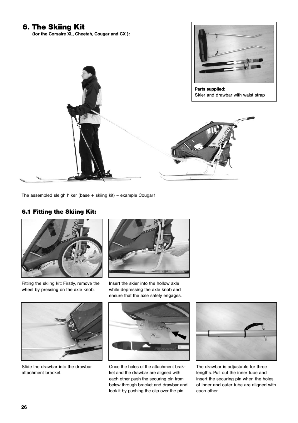 The skiing kit, 1 fitting the skiing kit | Chariot Carriers CX User Manual | Page 26 / 32