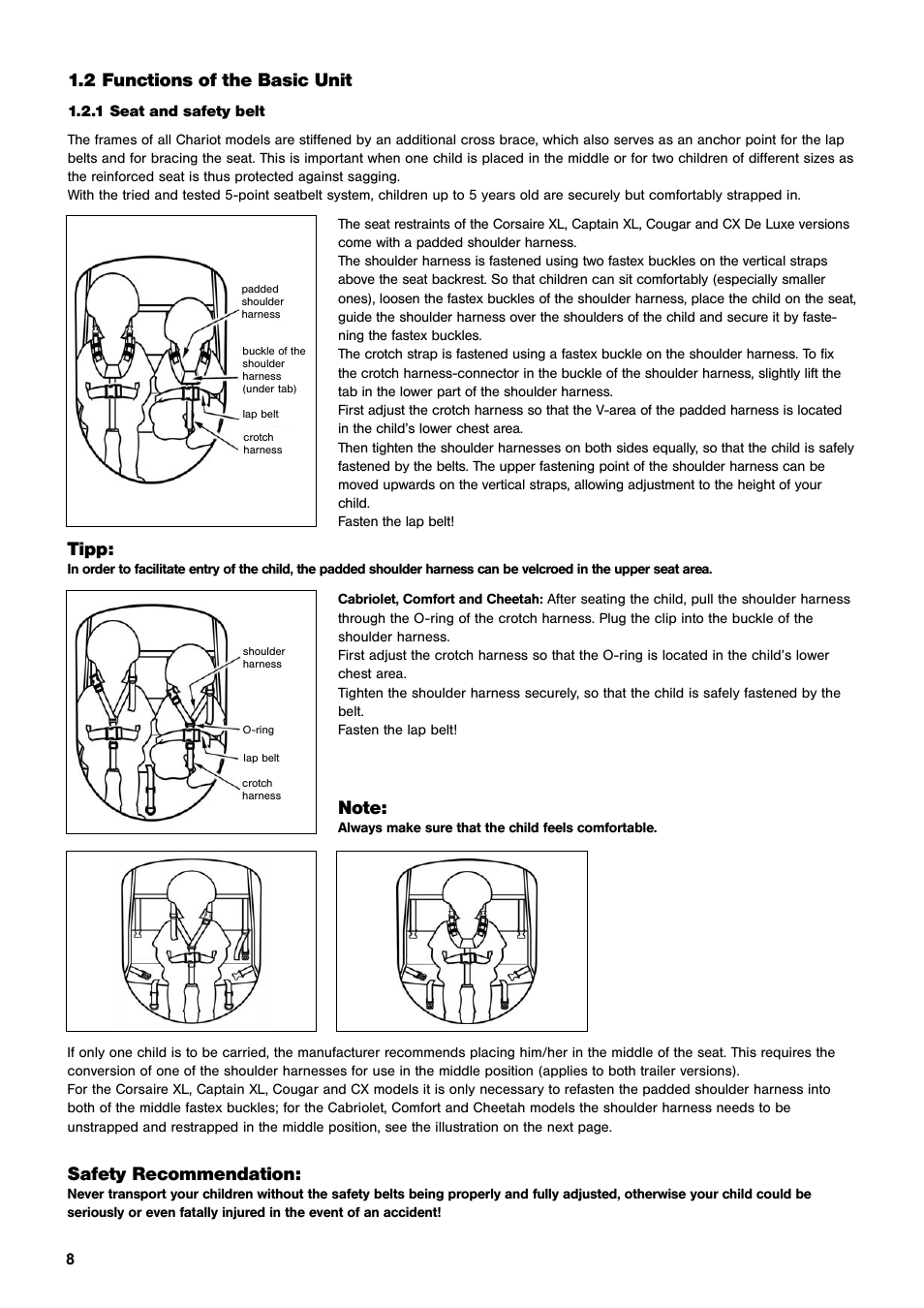 2 functions of the basic unit, Safety recommendation, Tipp | Chariot Carriers CX User Manual | Page 8 / 32
