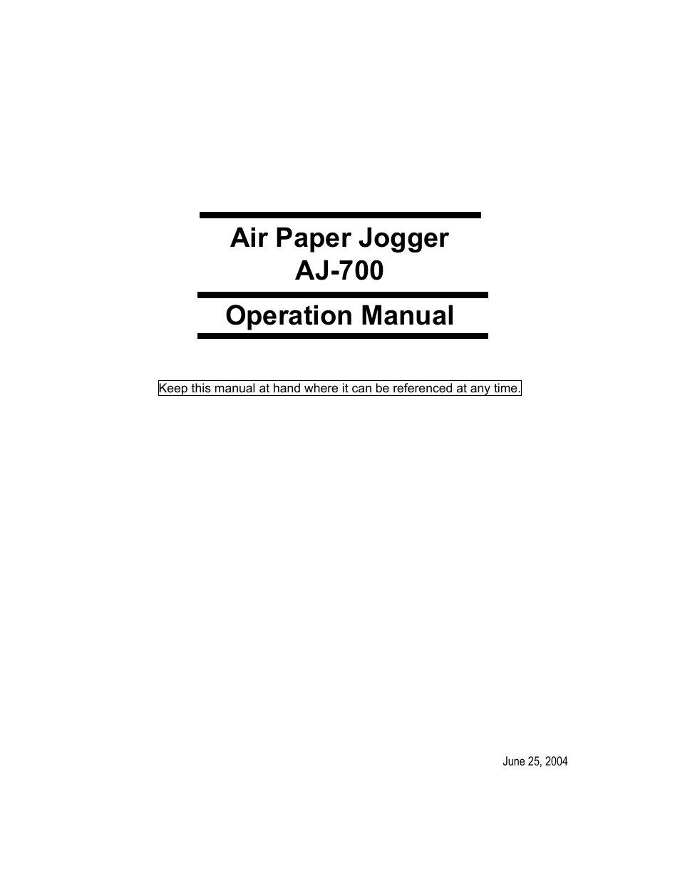 MBM Corporation AJ 700 User Manual | 13 pages