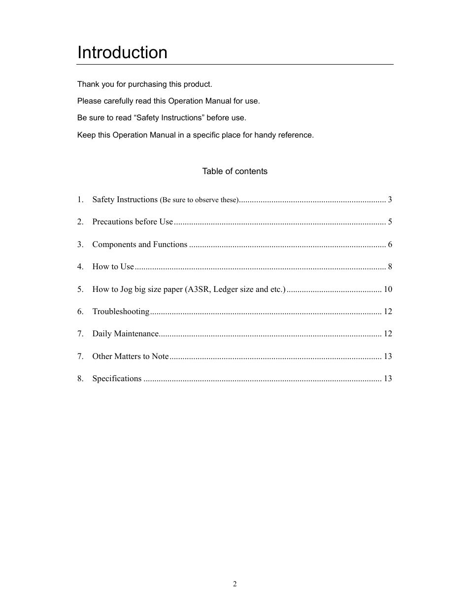 Introduction | MBM Corporation AJ 700 User Manual | Page 2 / 13