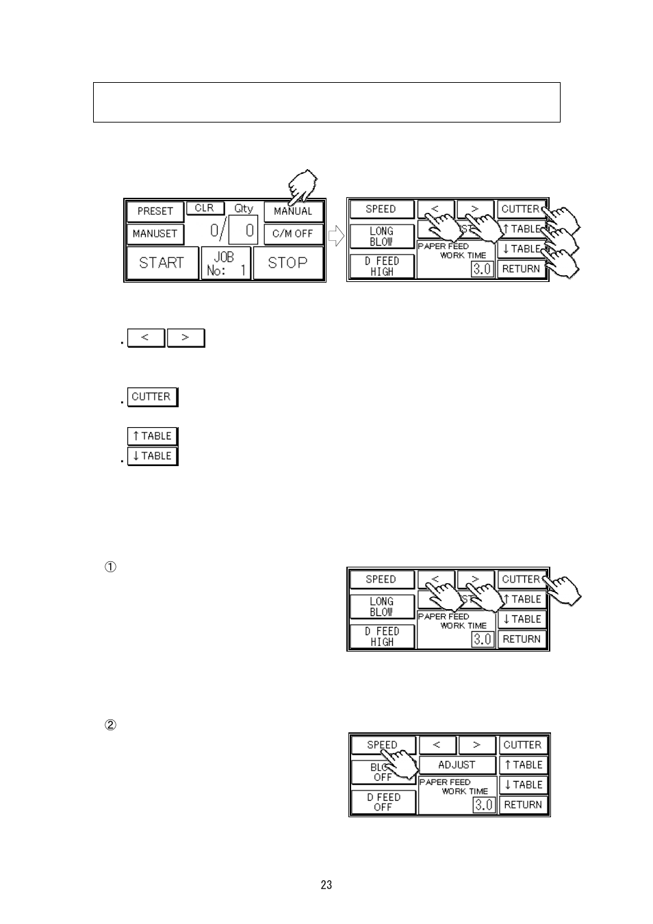 5 manual control, 1 manual control screen, 2 paper jam | Manual control, Manual control screen, Paper jam | MBM Corporation AEROCUT NANO User Manual | Page 23 / 30