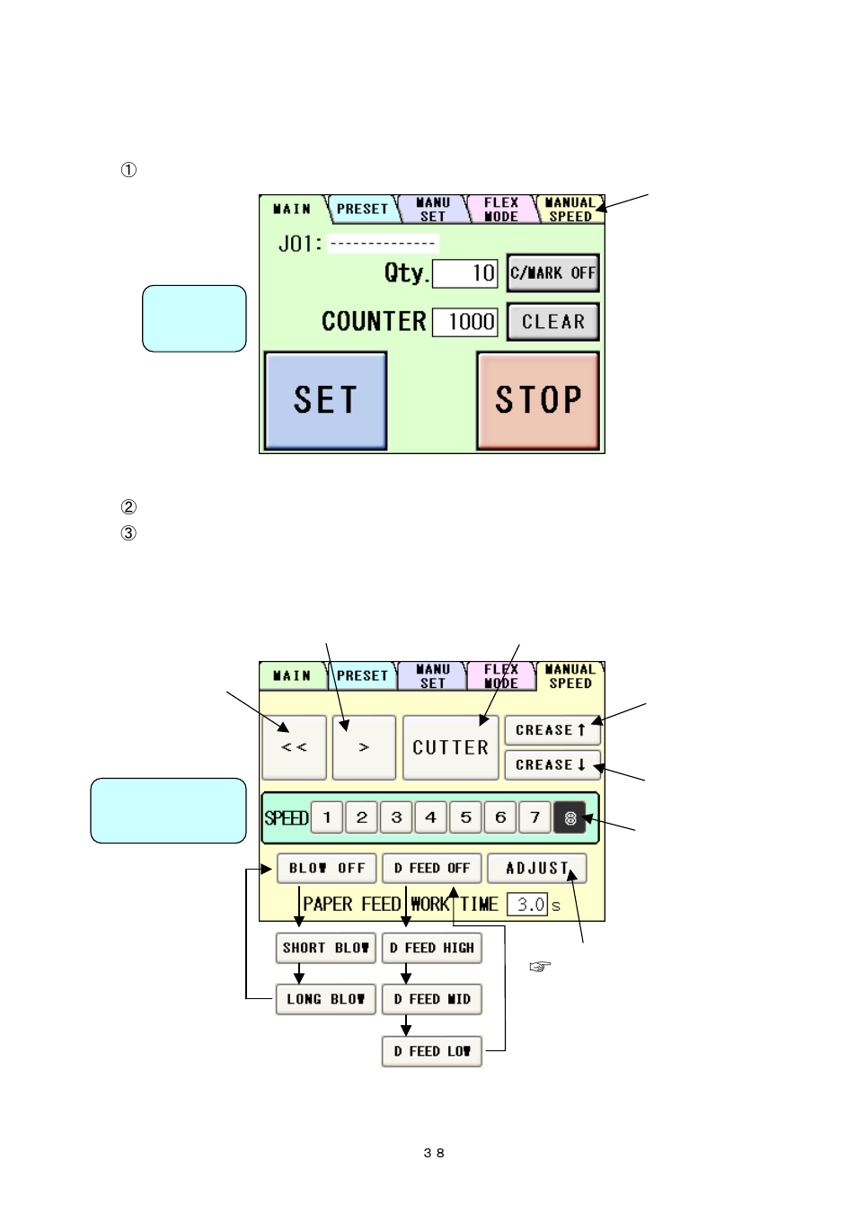 12) manual operation and speed change | MBM Corporation AEROCUT G2 User Manual | Page 39 / 58