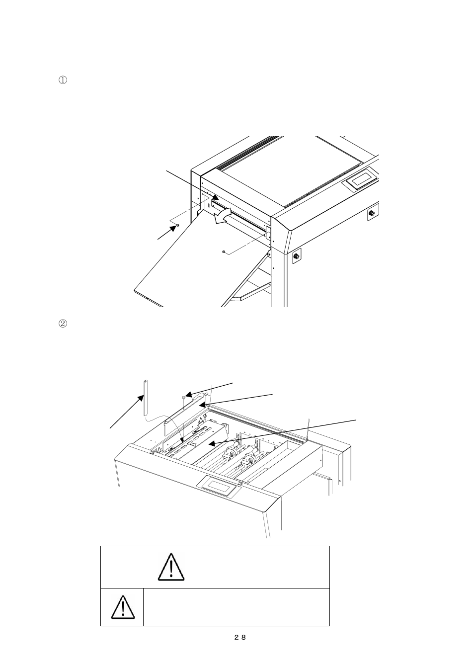 2) if paper scrap remains on the machine, Caution, Power it off. otherwise | Injury could occur | MBM Corporation AEROCUT User Manual | Page 29 / 42