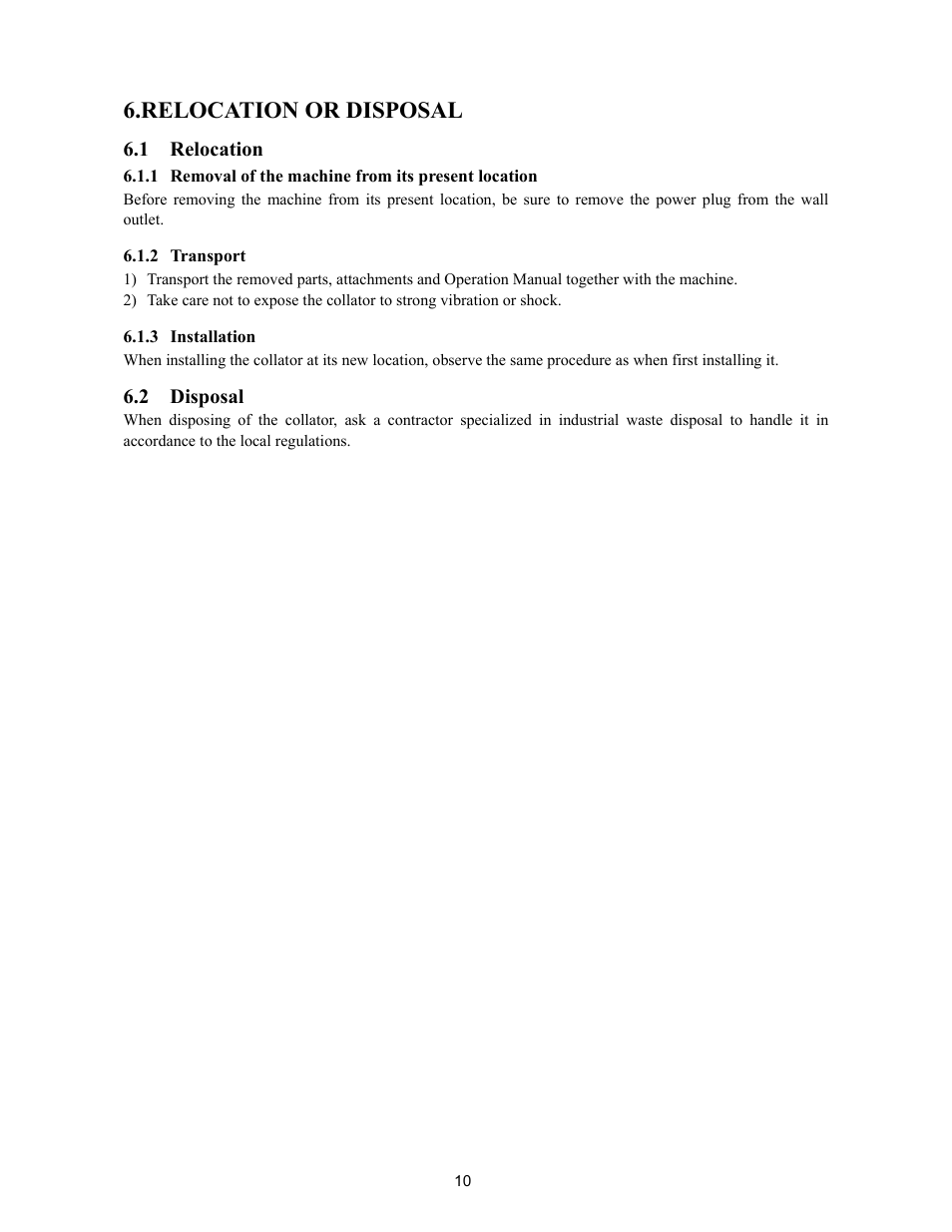 Relocation or disposal | MBM Corporation FC 10 TWIN TOWER SYSTEM User Manual | Page 11 / 12