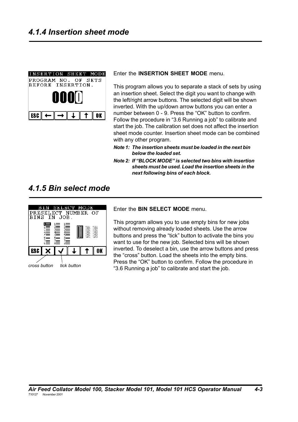 4 insertion sheet mode 4.1.5 bin select mode | MBM Corporation DocuVac User Manual | Page 18 / 27