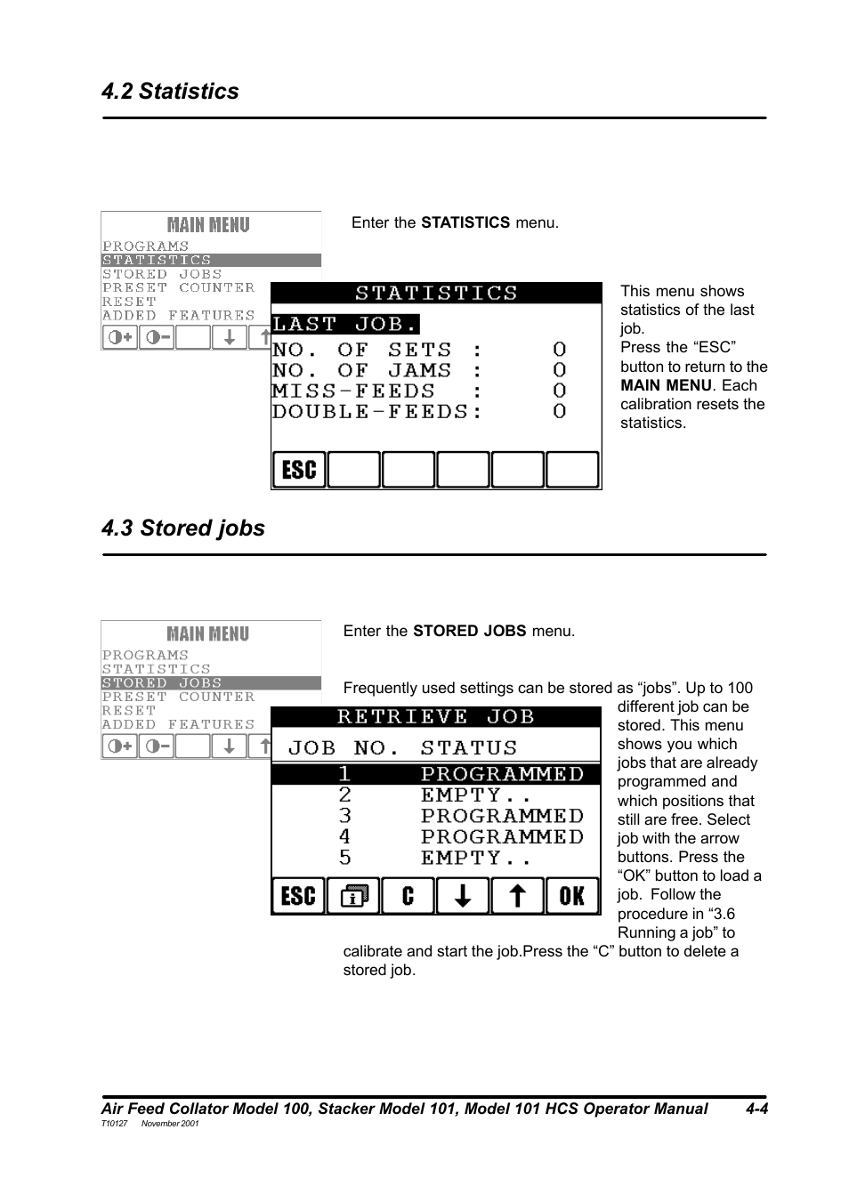 3 stored jobs, 2 statistics | MBM Corporation DocuVac User Manual | Page 19 / 27