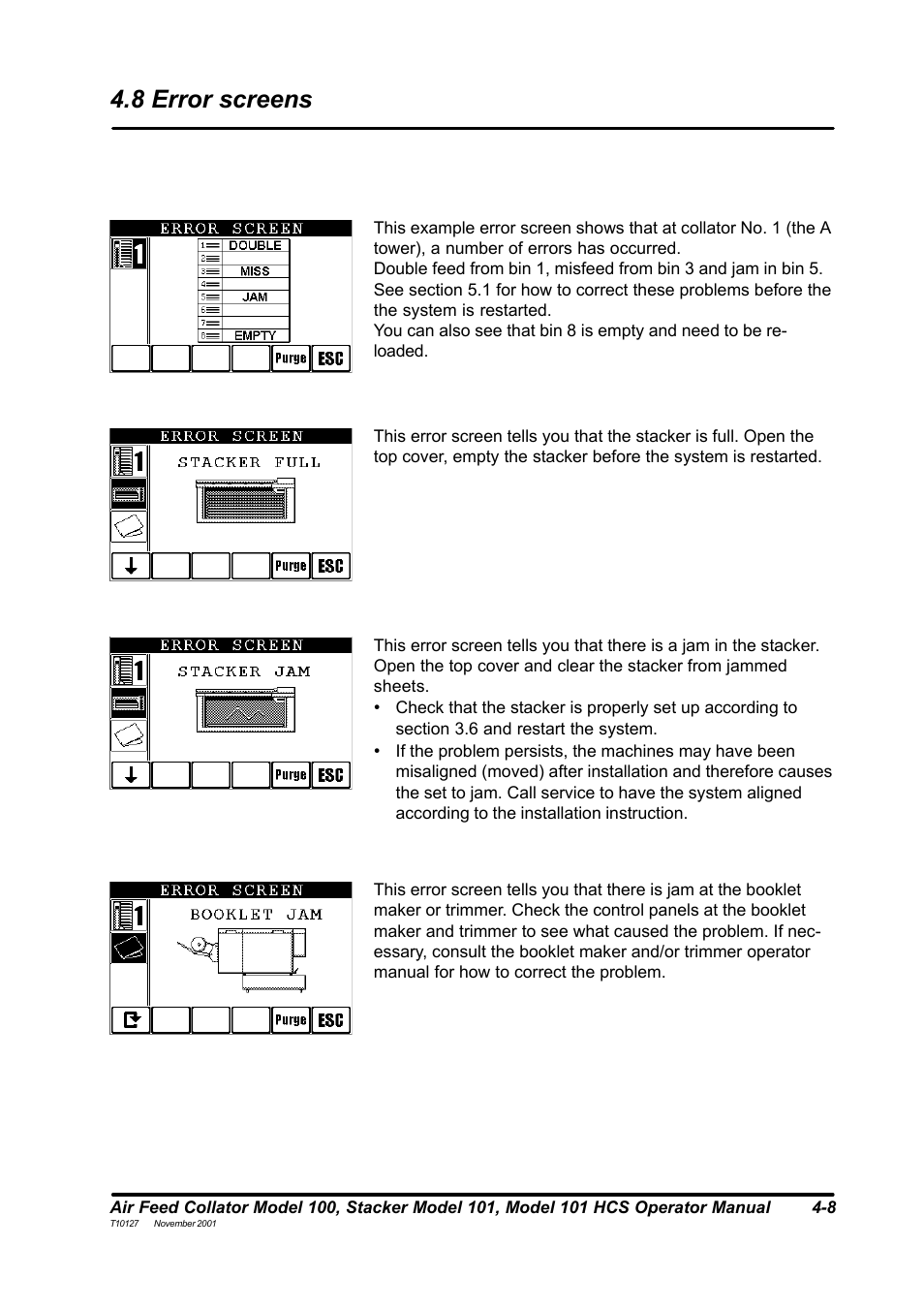 8 error screens | MBM Corporation DocuVac User Manual | Page 23 / 27