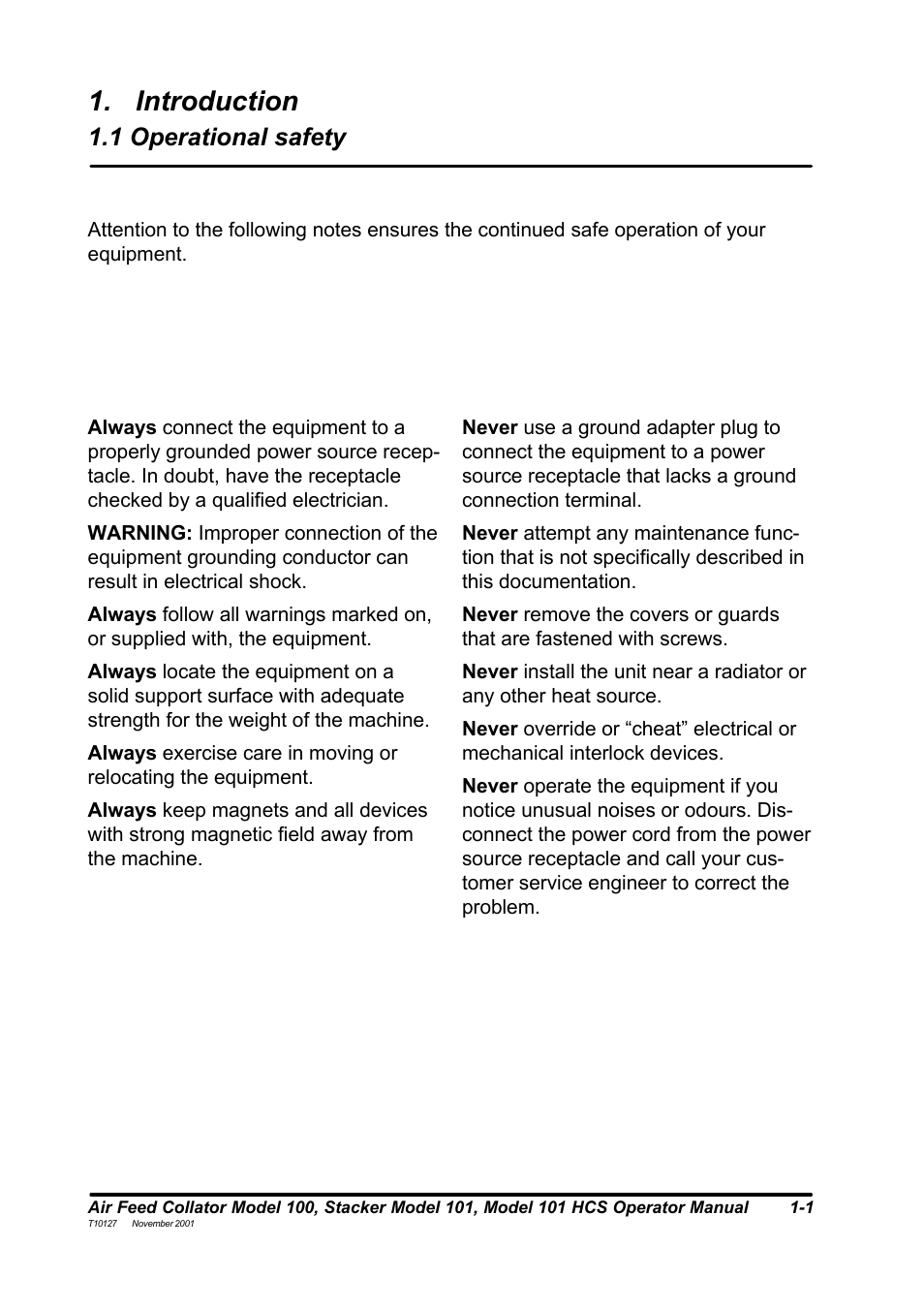 Introduction, 1 operational safety | MBM Corporation DocuVac User Manual | Page 4 / 27