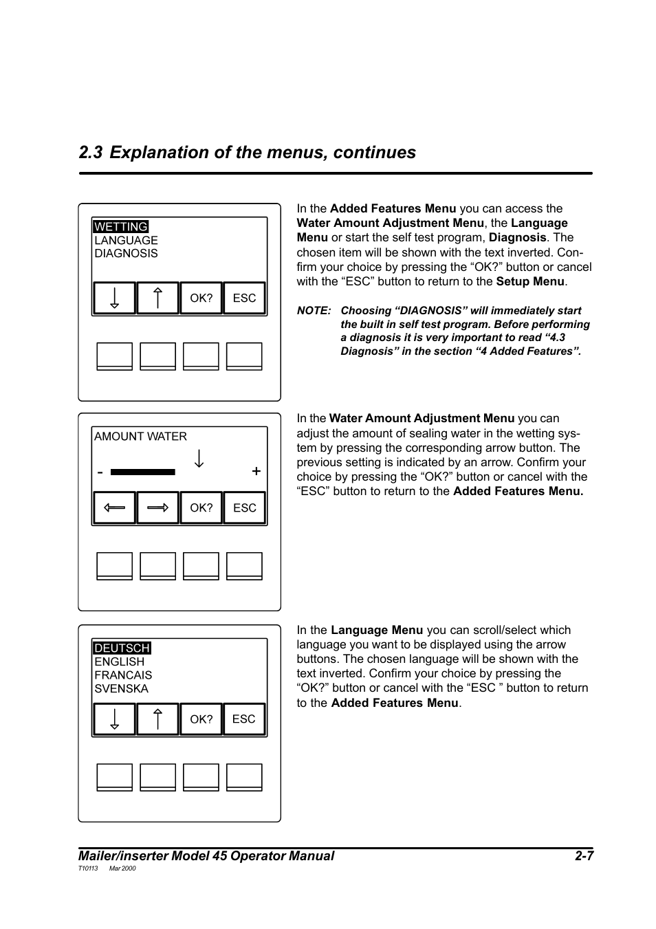 3 explanation of the menus, continues | MBM Corporation 45 User Manual | Page 10 / 29