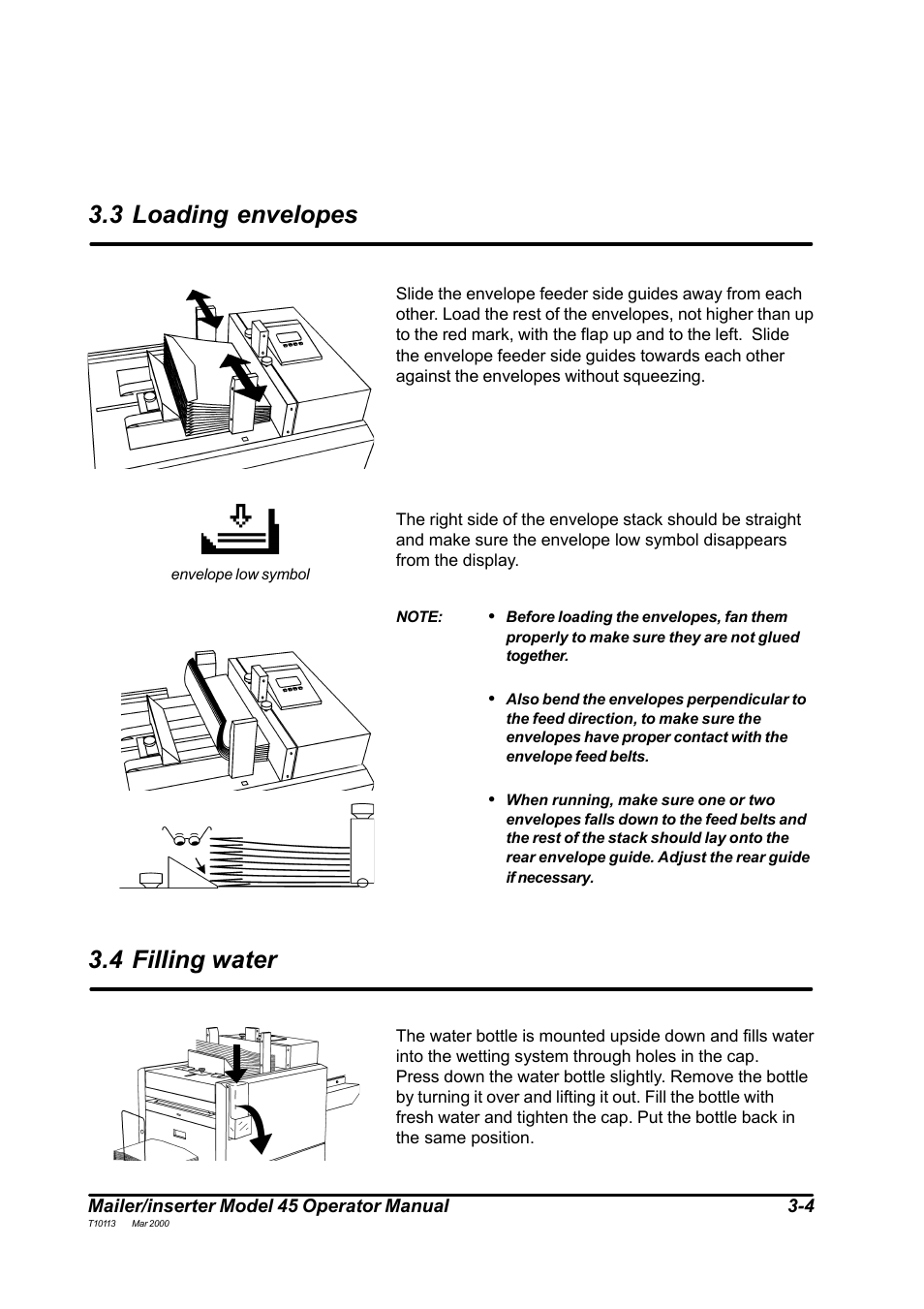 3 loading envelopes, 4 filling water | MBM Corporation 45 User Manual | Page 15 / 29