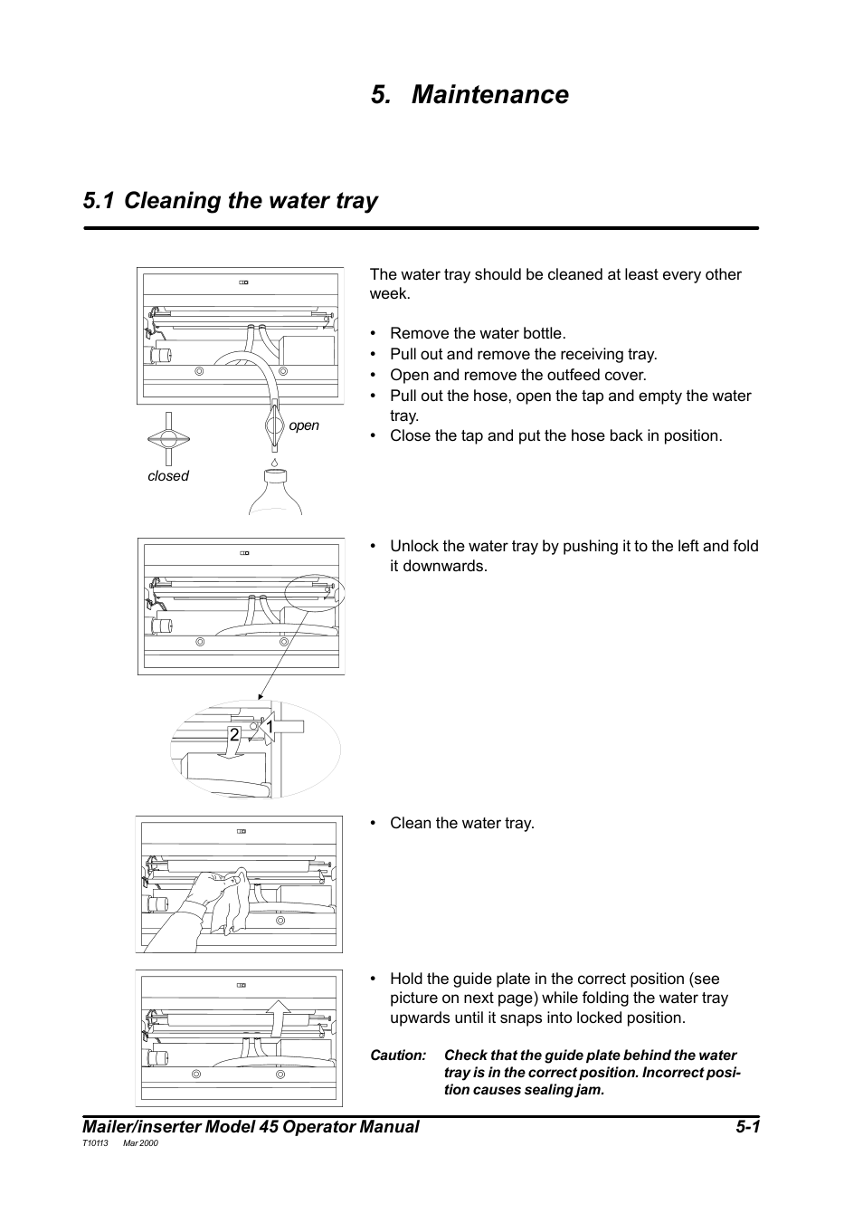 Maintenance, 1 cleaning the water tray | MBM Corporation 45 User Manual | Page 21 / 29