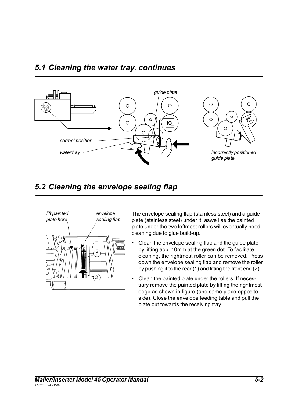 1 cleaning the water tray, continues, 2 cleaning the envelope sealing flap | MBM Corporation 45 User Manual | Page 22 / 29