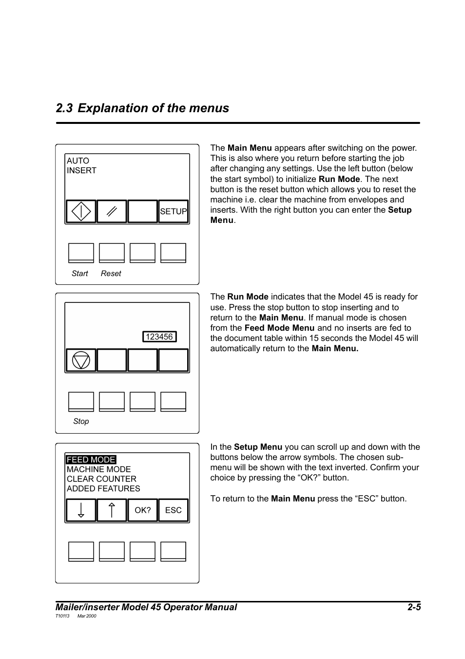 3 explanation of the menus | MBM Corporation 45 User Manual | Page 8 / 29