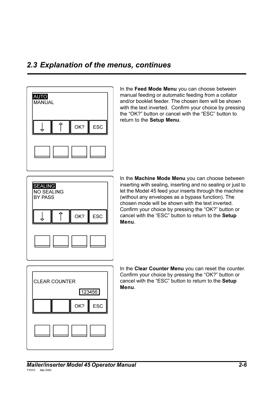 3 explanation of the menus, continues | MBM Corporation 45 User Manual | Page 9 / 29