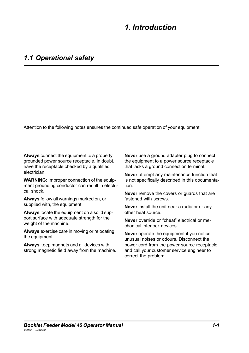 Introduction, 1 operational safety | MBM Corporation 46 User Manual | Page 3 / 17