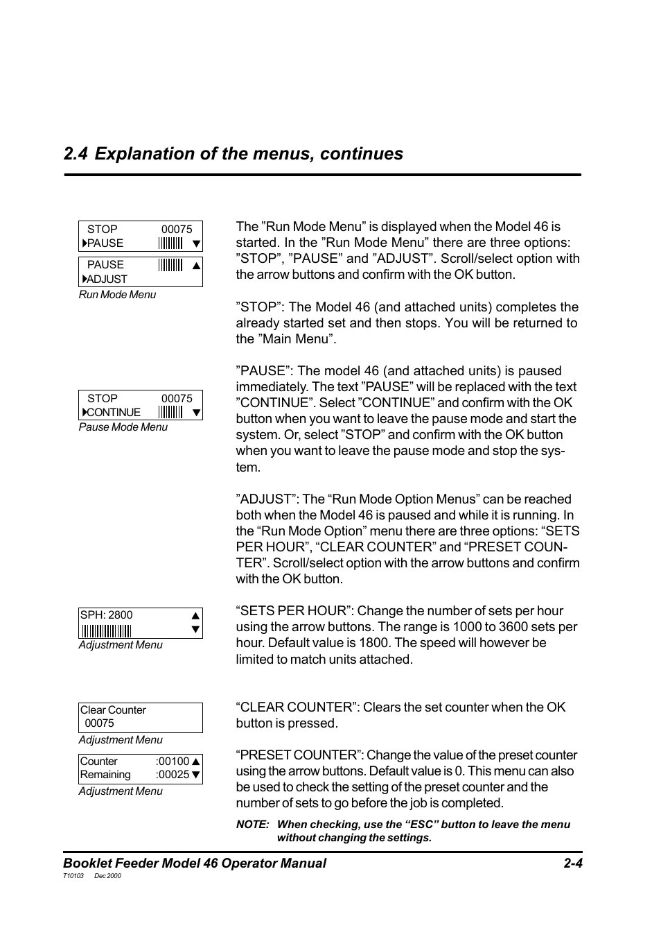 4 explanation of the menus, continues | MBM Corporation 46 User Manual | Page 7 / 17