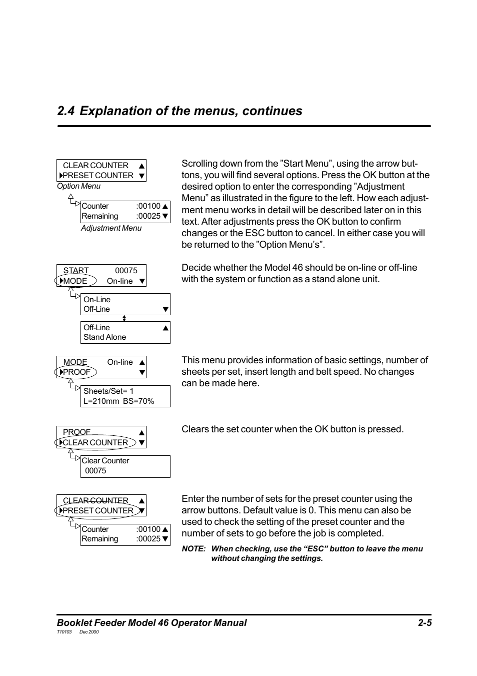 4 explanation of the menus, continues | MBM Corporation 46 User Manual | Page 8 / 17
