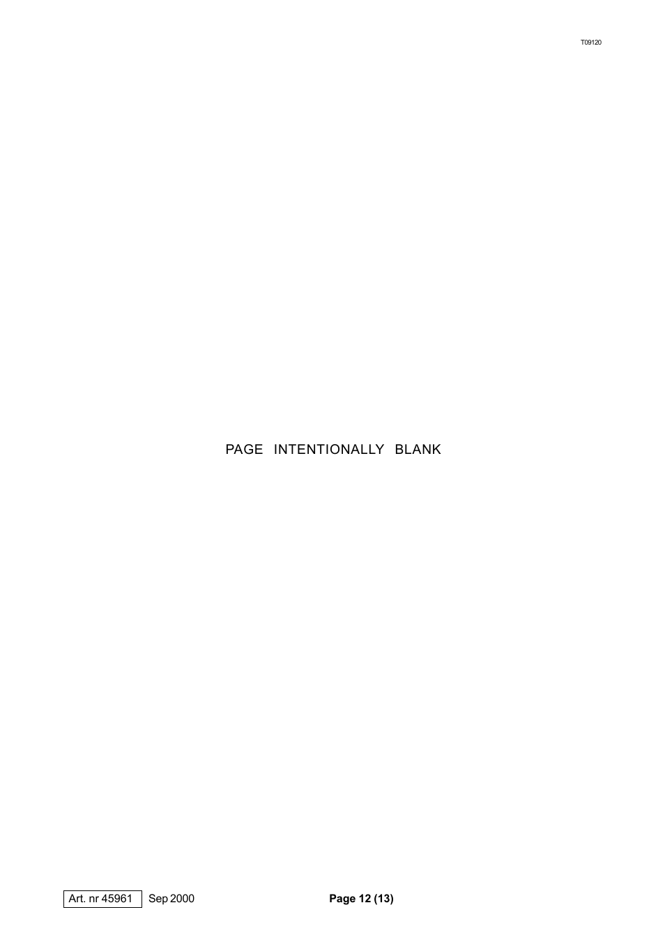 Page intentionally blank | MBM Corporation 46 Installation User Manual | Page 12 / 13