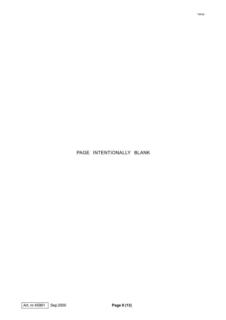 Page intentionally blank | MBM Corporation 46 Installation User Manual | Page 8 / 13