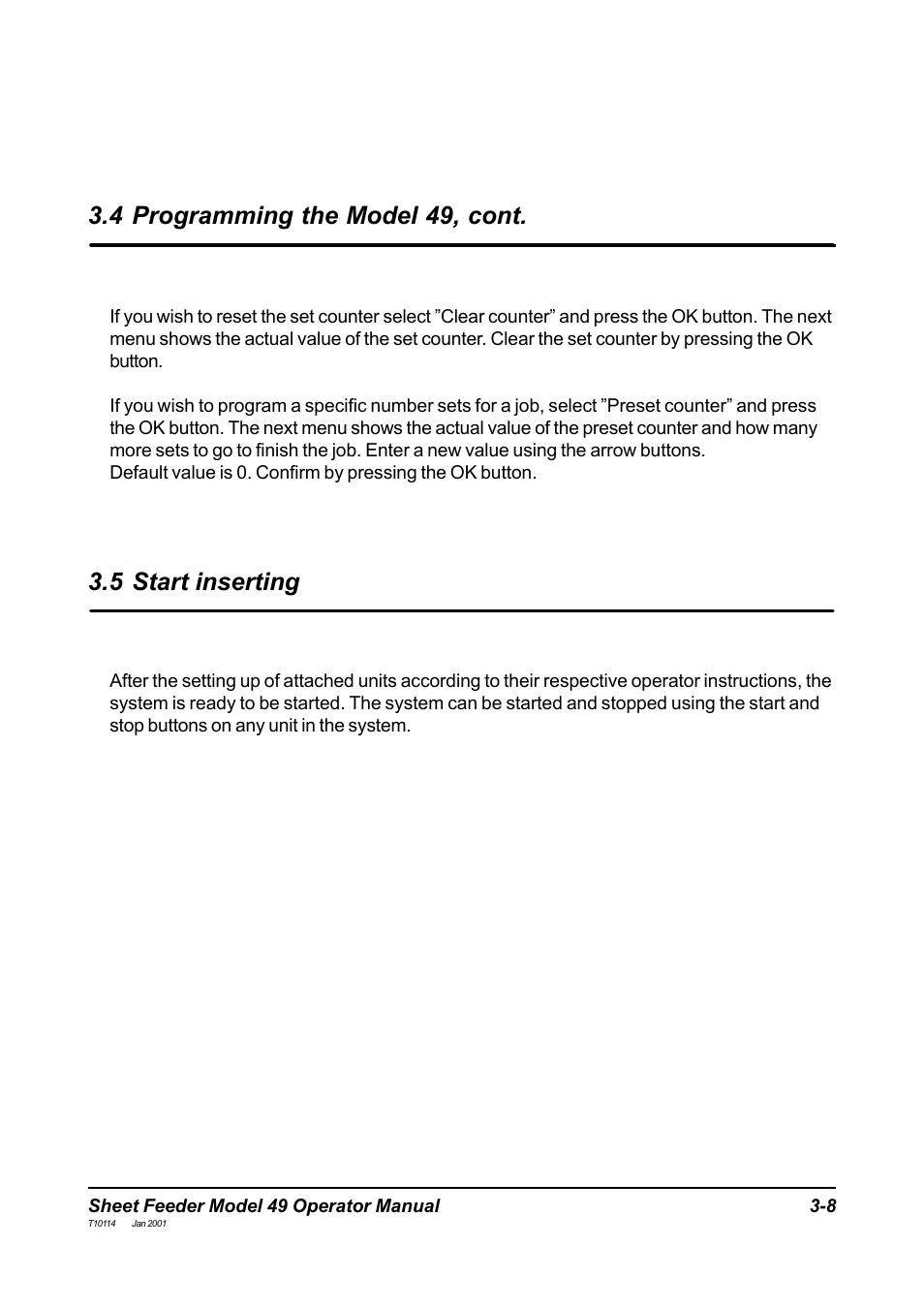 5 start inserting, 4 programming the model 49, cont | MBM Corporation 49 User Manual | Page 18 / 26