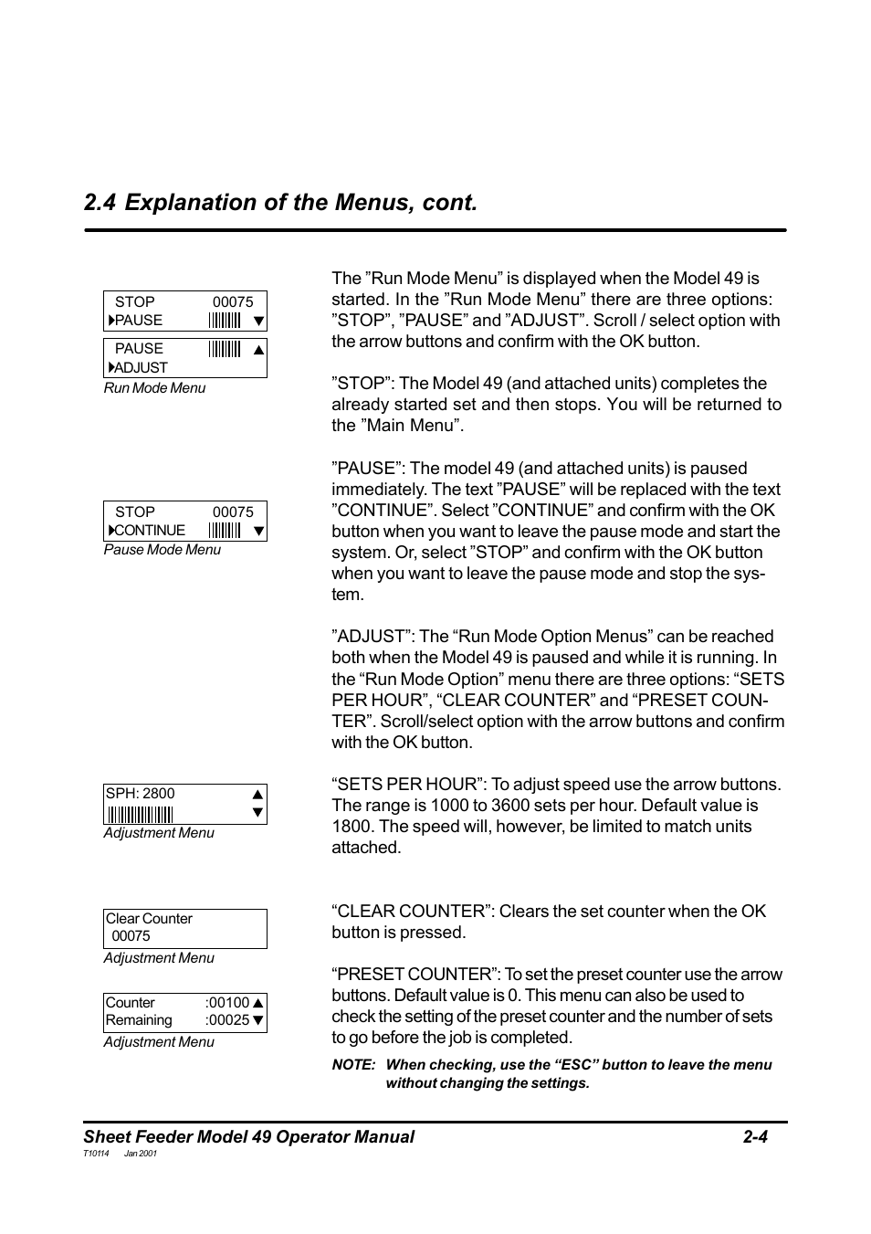 4 explanation of the menus, cont | MBM Corporation 49 User Manual | Page 7 / 26