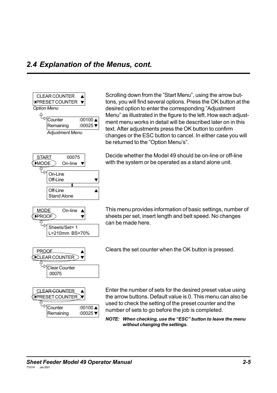 4 explanation of the menus, cont | MBM Corporation 49 User Manual | Page 8 / 26