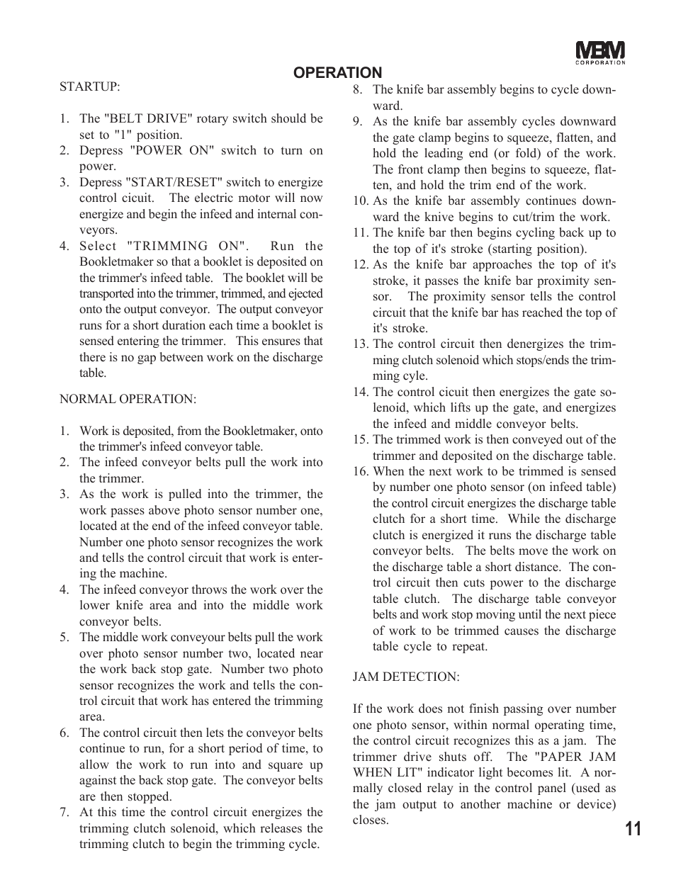 MBM Corporation STITCHFOLD Trimmer User Manual | Page 11 / 26