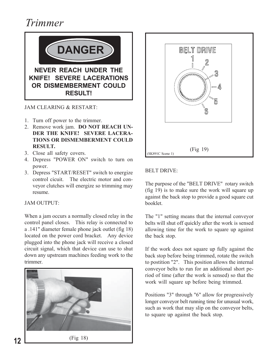 Trimmer, Danger | MBM Corporation STITCHFOLD Trimmer User Manual | Page 12 / 26
