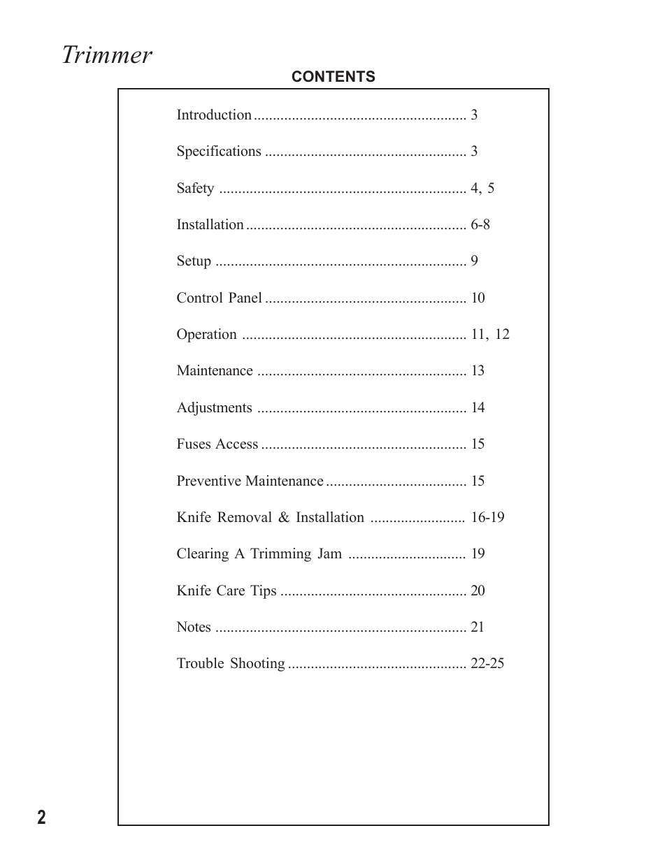 Trimmer | MBM Corporation STITCHFOLD Trimmer User Manual | Page 2 / 26