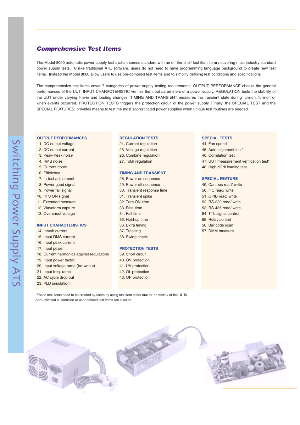 Switching power supply ats, Comprehensive test items | Chroma USA 8000 User Manual | Page 2 / 12