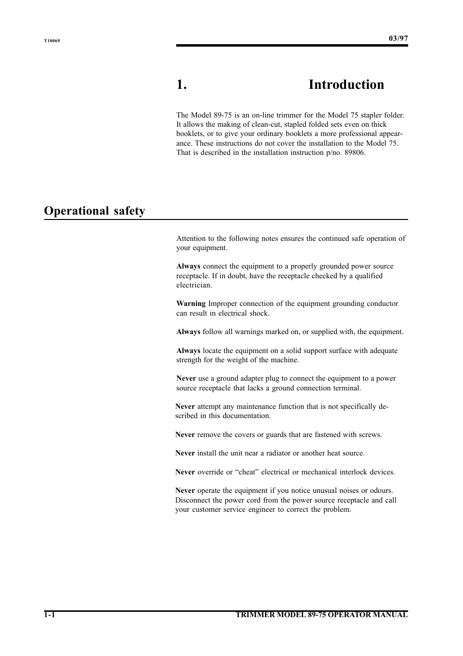 Introduction, Operational safety | MBM Corporation Booklet-Pro 7500 User Manual | Page 3 / 14