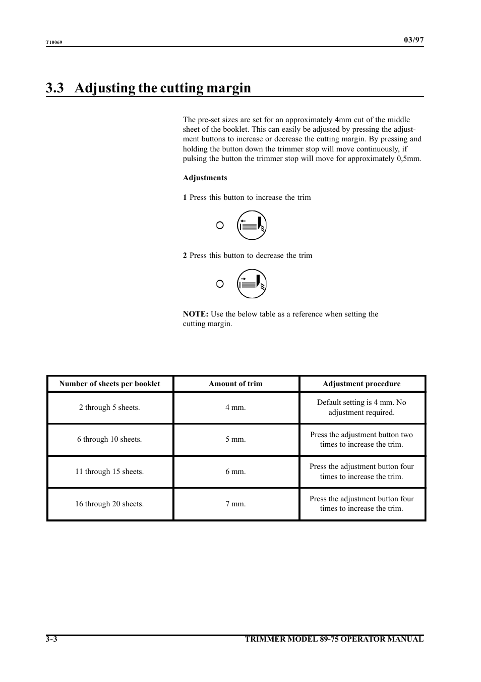 3 adjusting the cutting margin | MBM Corporation Booklet-Pro 7500 User Manual | Page 9 / 14