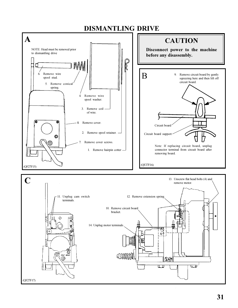 Ac b, 31 dismantling drive caution | MBM Corporation BINDERYMATE 2 User Manual | Page 33 / 46