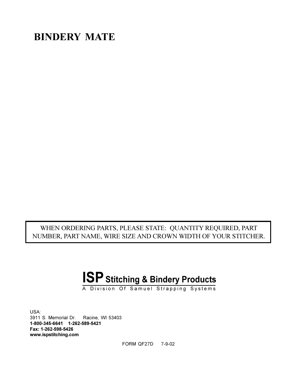 Bindery mate | MBM Corporation BINDERYMATE 2 User Manual | Page 46 / 46
