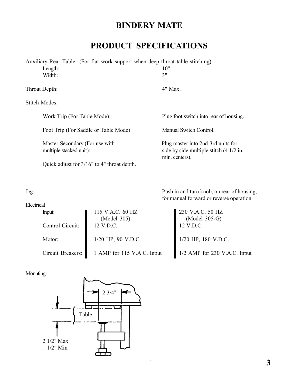 3bindery mate product specifications | MBM Corporation BINDERYMATE 2 User Manual | Page 5 / 46