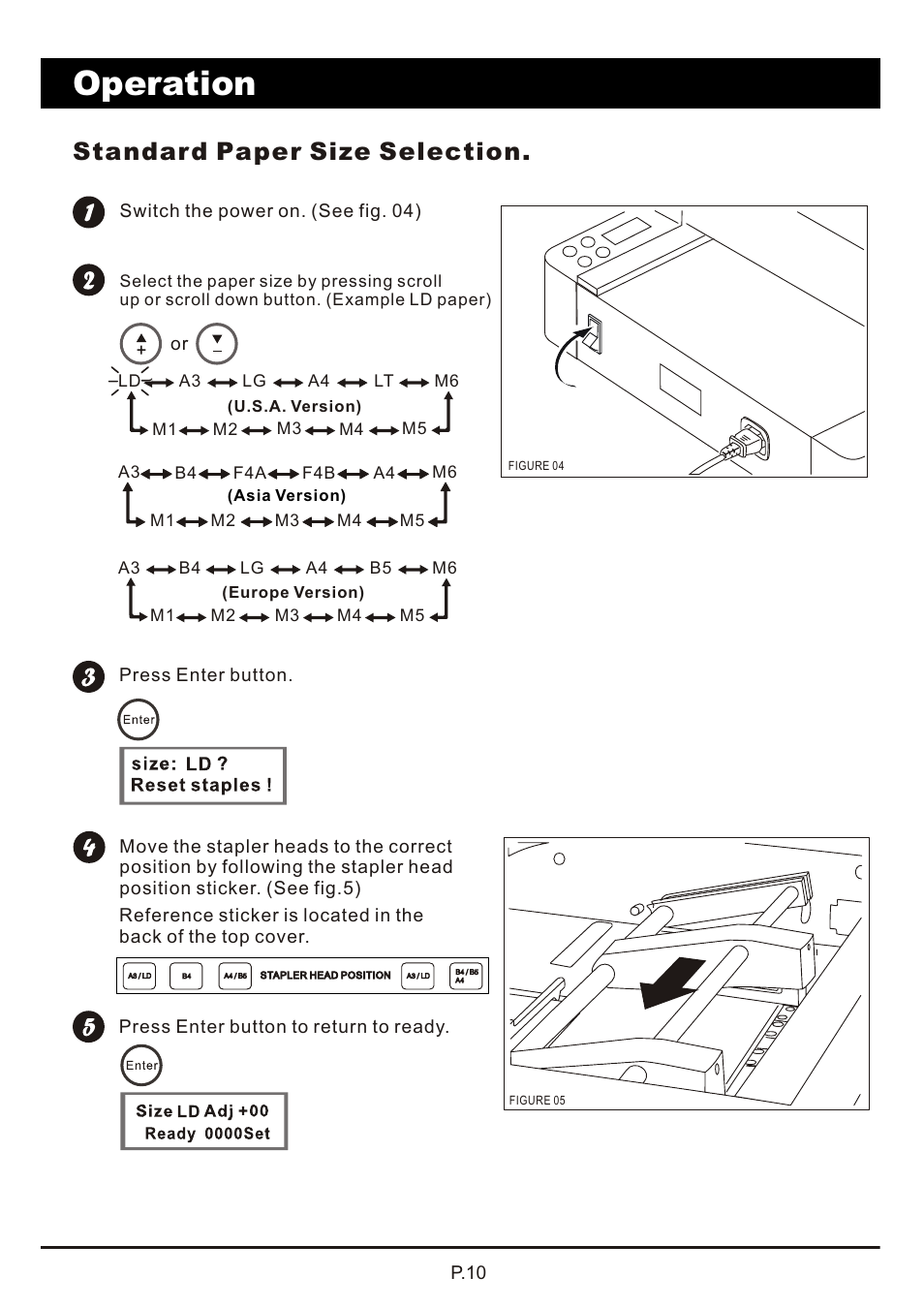 頁面 11, Operation, Standard paper size selection | MBM Corporation AUTOBOOK User Manual | Page 11 / 21