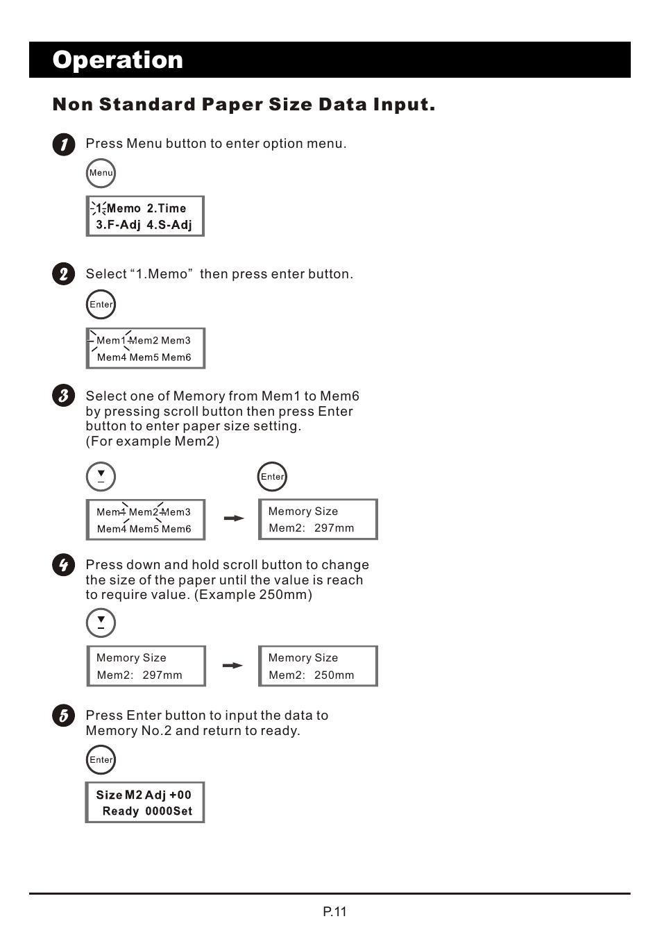 頁面 12, Operation, Non standard paper size data input | MBM Corporation AUTOBOOK User Manual | Page 12 / 21