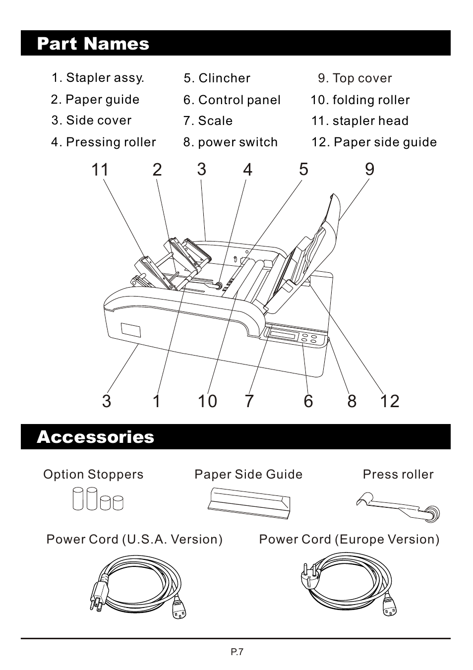 頁面 8, Part names | MBM Corporation AUTOBOOK User Manual | Page 8 / 21