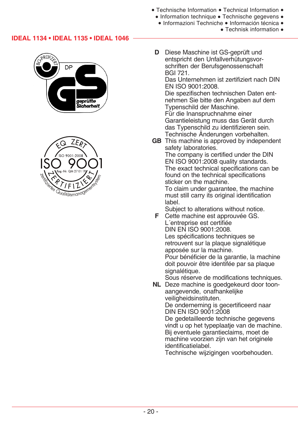 MBM Corporation TRIUMPH 1135 User Manual | Page 20 / 24