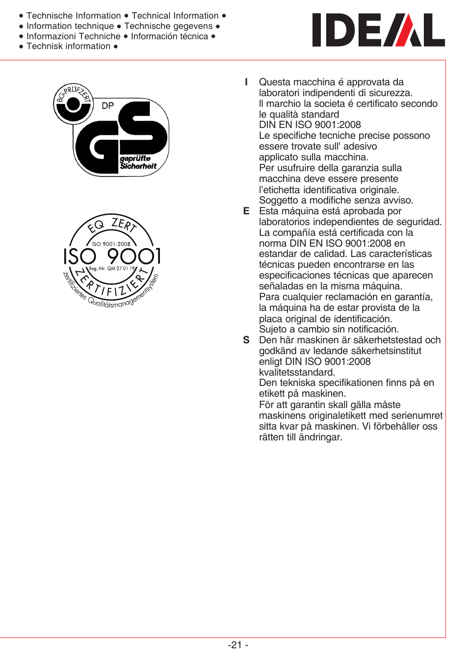 MBM Corporation TRIUMPH 1135 User Manual | Page 21 / 24