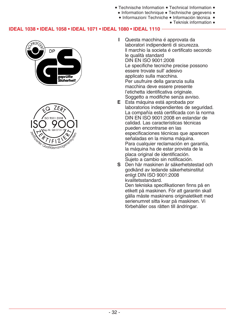MBM Corporation TRIUMPH 1110 User Manual | Page 32 / 36