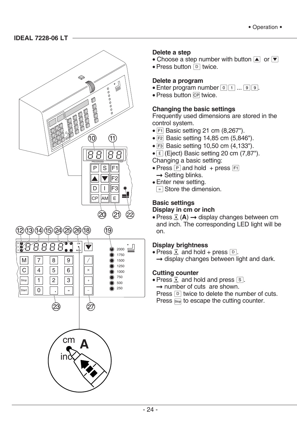 Cm inch | MBM Corporation TRIUMPH 721-06 LT User Manual | Page 24 / 48