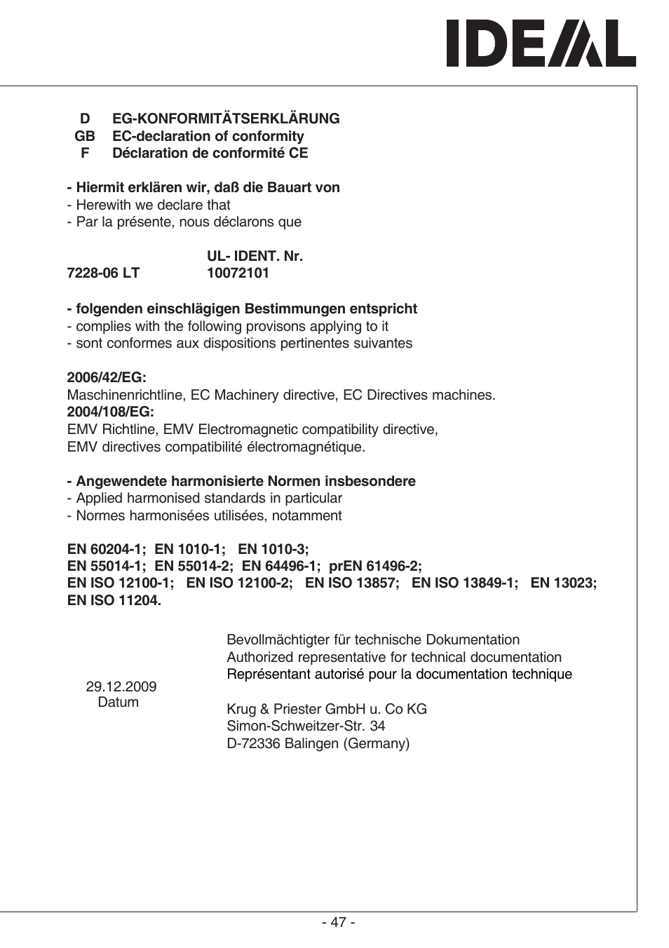 MBM Corporation TRIUMPH 721-06 LT User Manual | Page 47 / 48