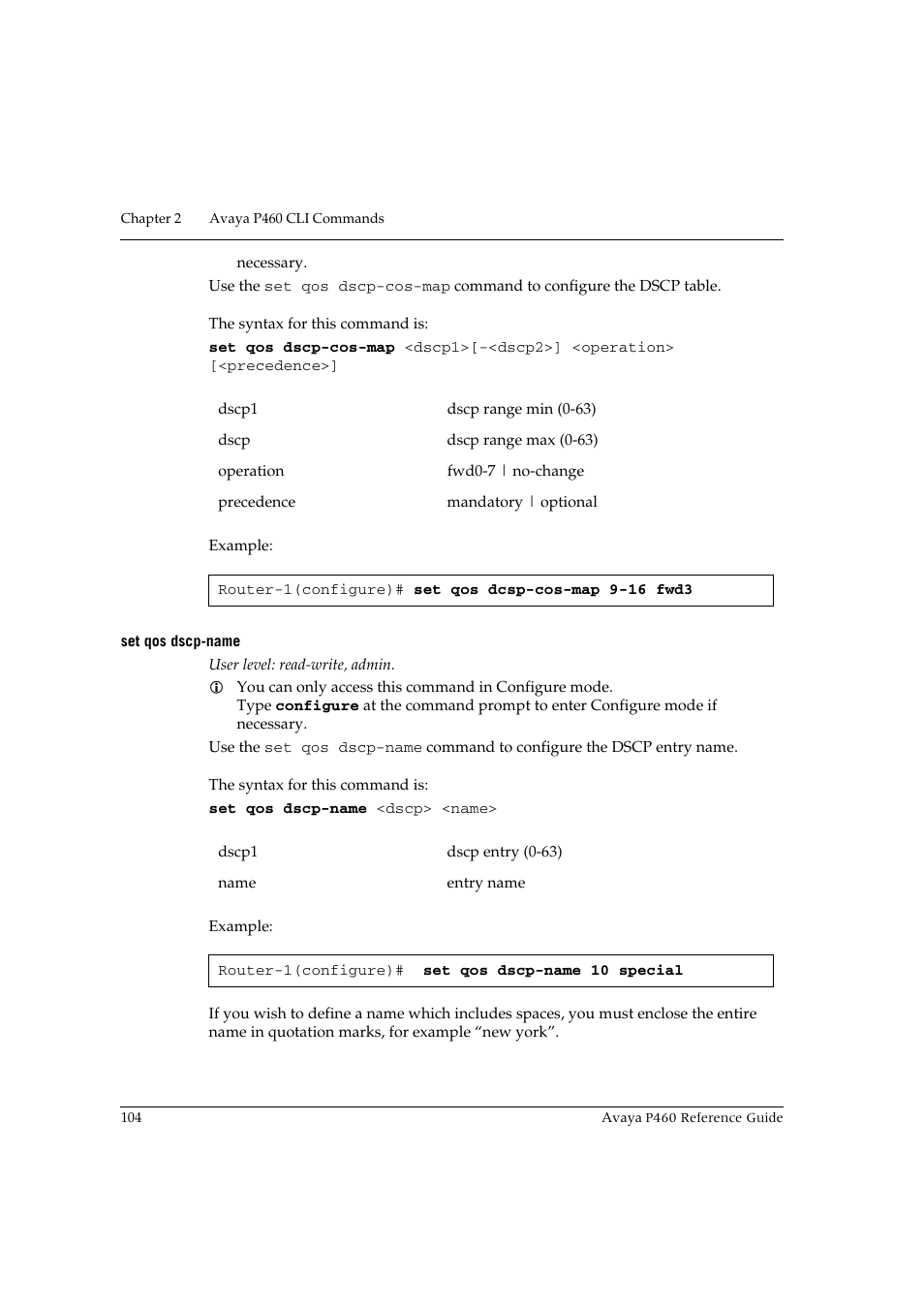 Set qos dscp-name | Avaya P460 User Manual | Page 114 / 224