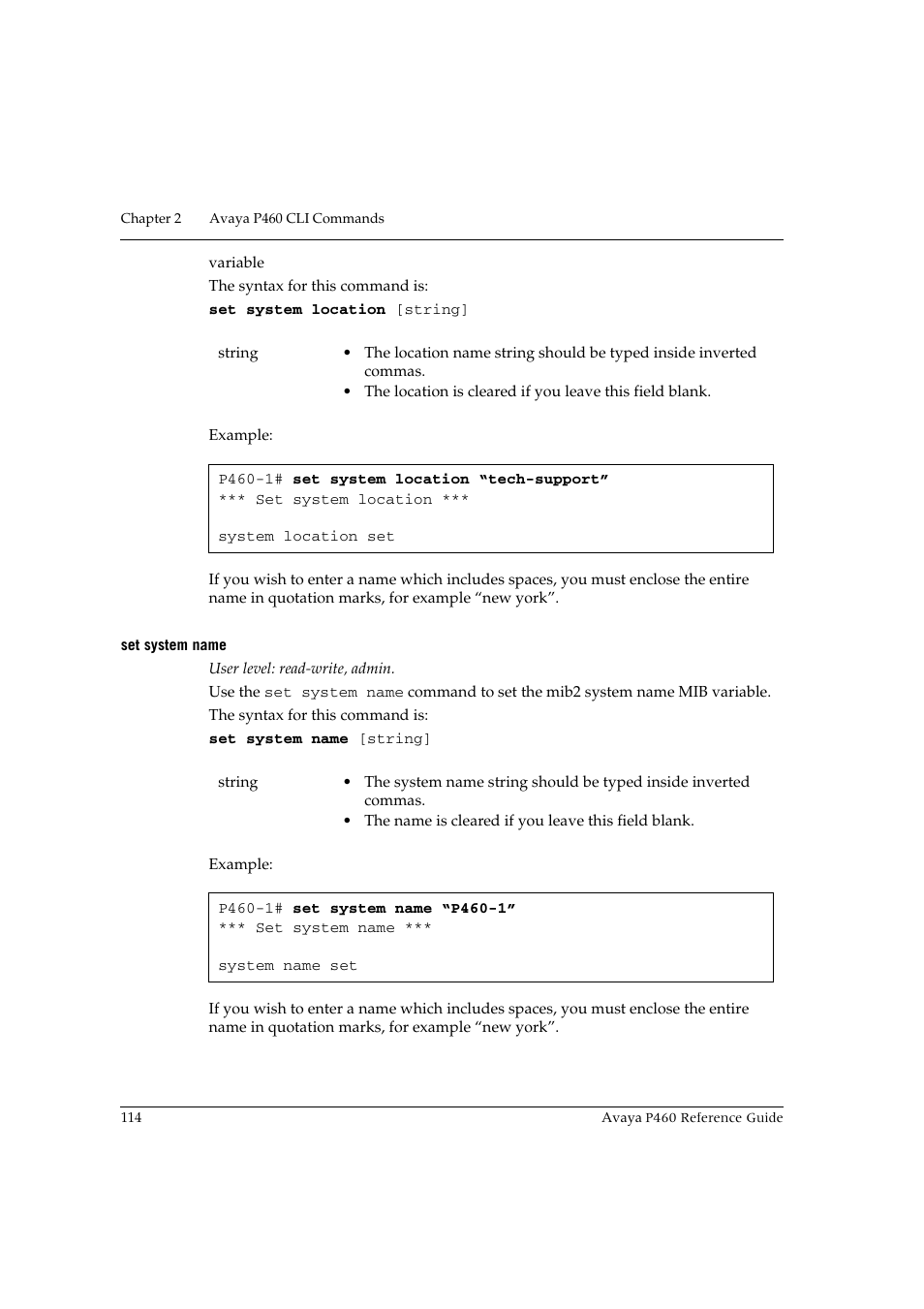 Set system name | Avaya P460 User Manual | Page 124 / 224