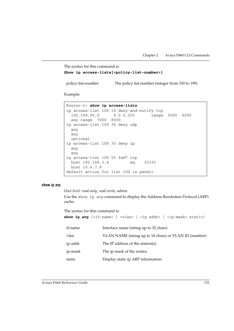 Show ip arp | Avaya P460 User Manual | Page 141 / 224