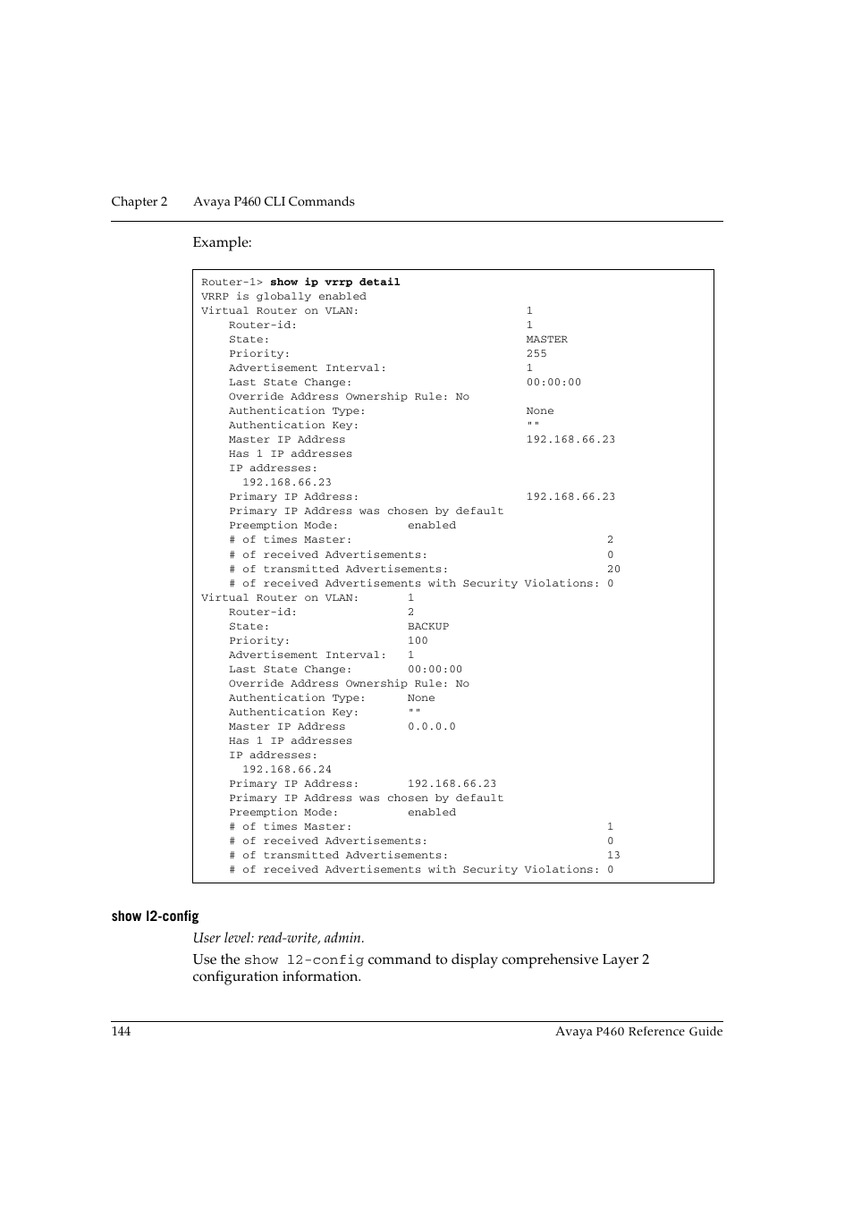 Show l2-config | Avaya P460 User Manual | Page 154 / 224