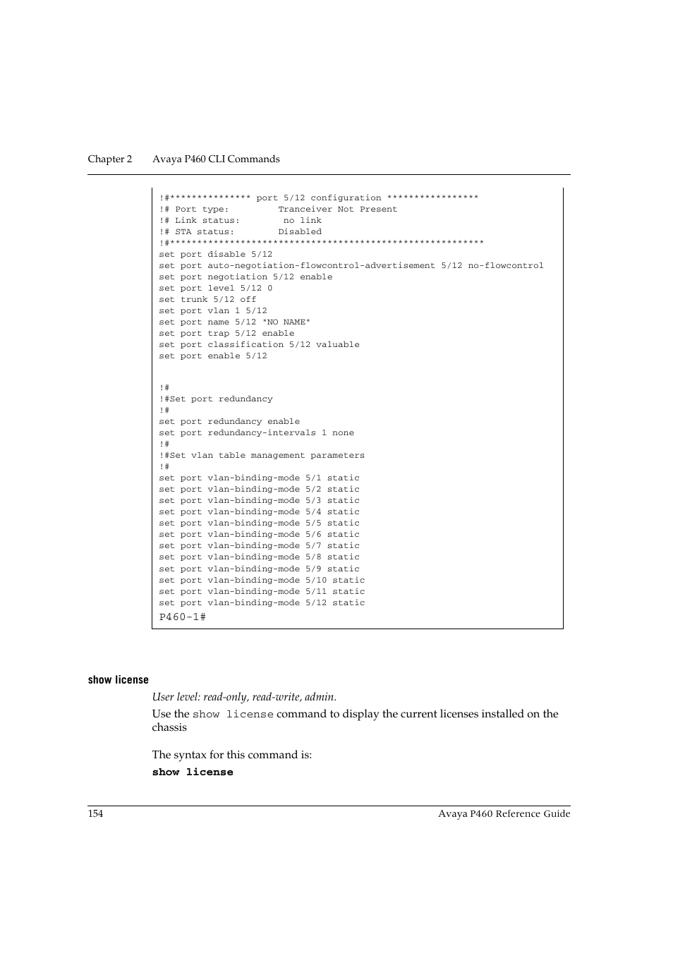 Show license | Avaya P460 User Manual | Page 164 / 224