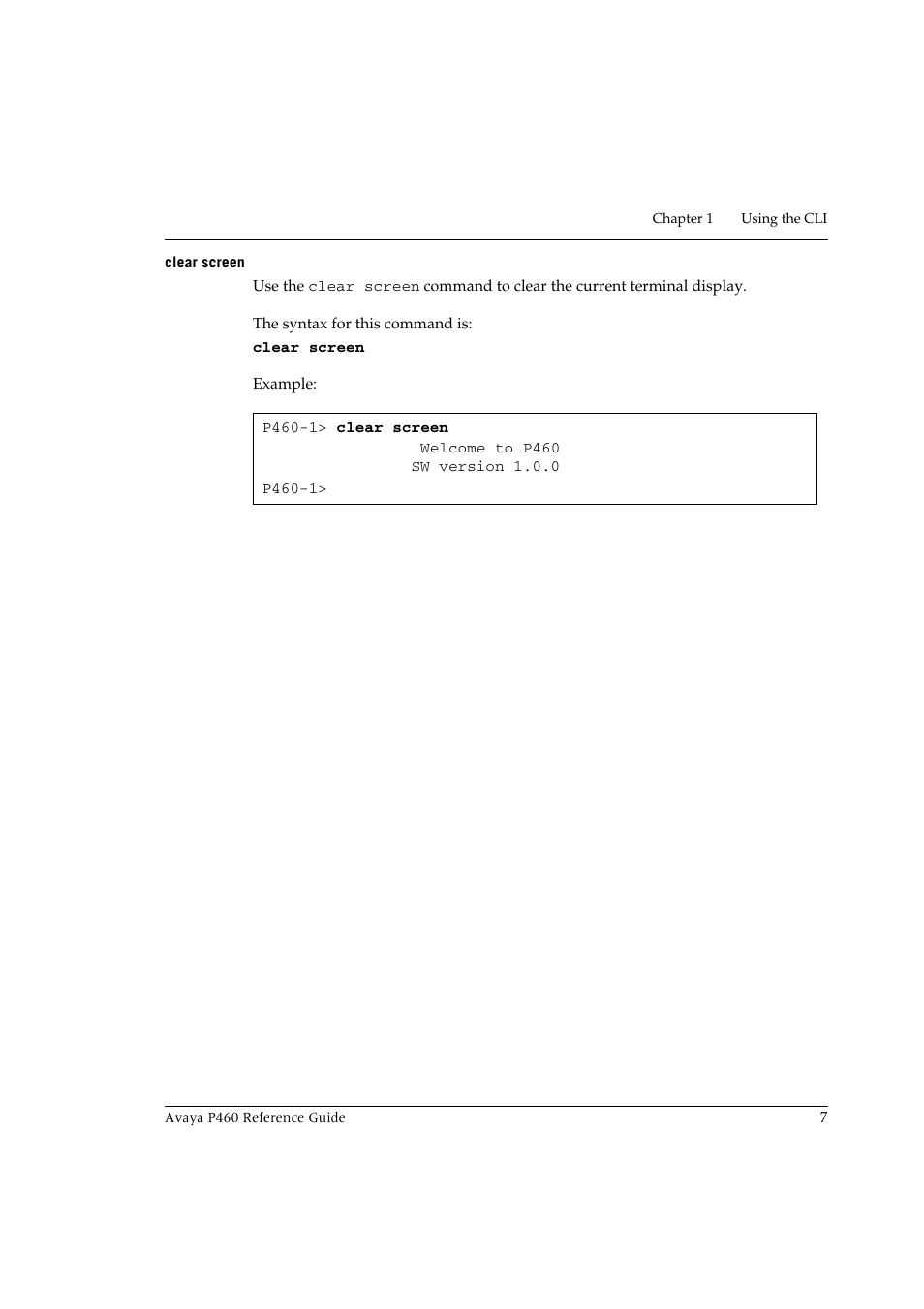 Clear screen | Avaya P460 User Manual | Page 17 / 224