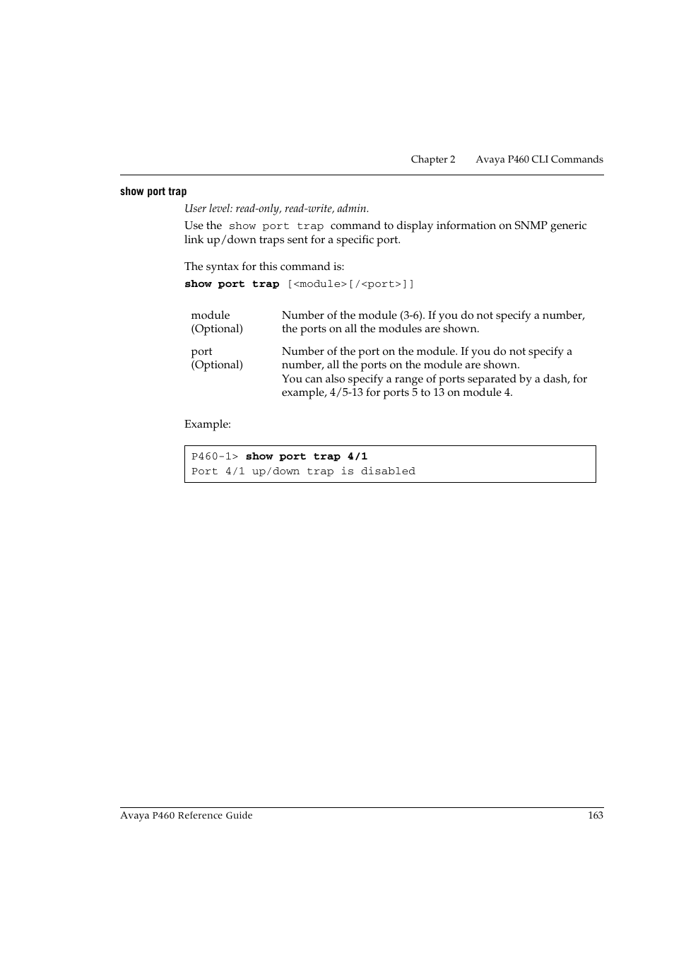 Show port trap | Avaya P460 User Manual | Page 173 / 224